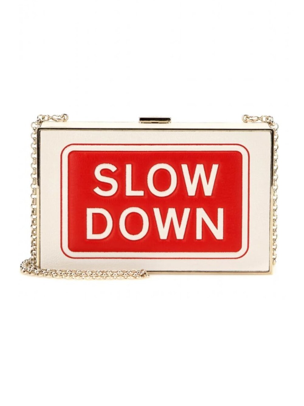 Anya Hindmarch Slow Down Imperial Clutch Bag White Red Leather Gold Chain